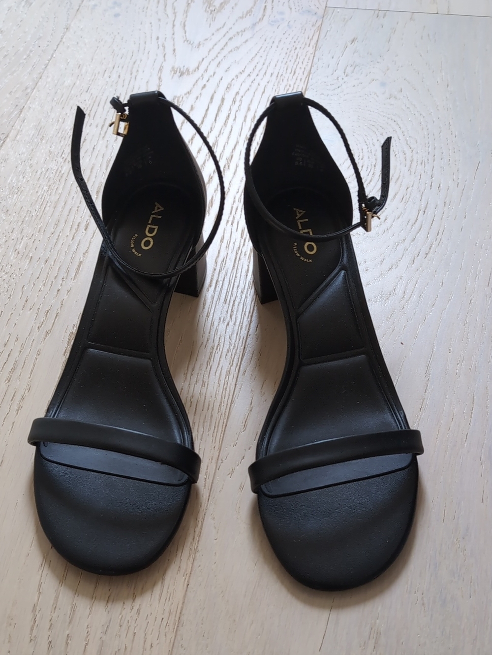 Aldo Black Ankle-Strap Block Heel Sandals